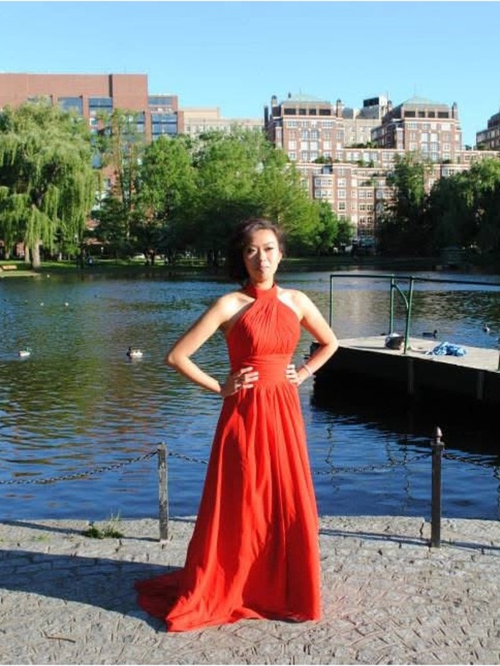 Halter Neck Red Prom Gown - Women's Formal Dress